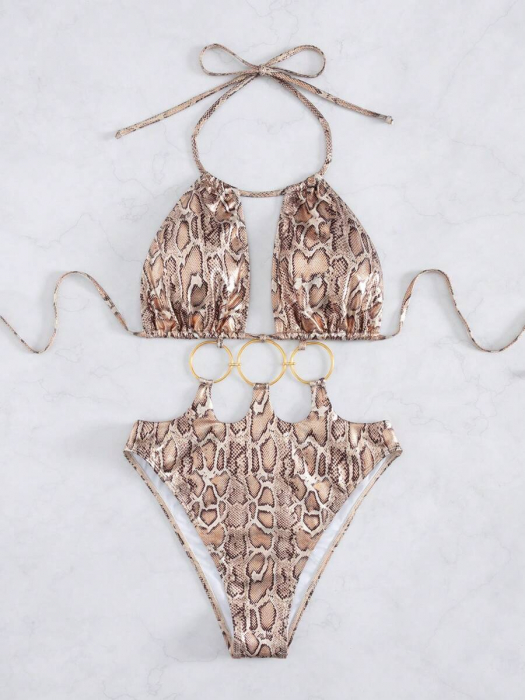 Costum de baie intreg, cu decupaje animal print si spatele gol. [5]