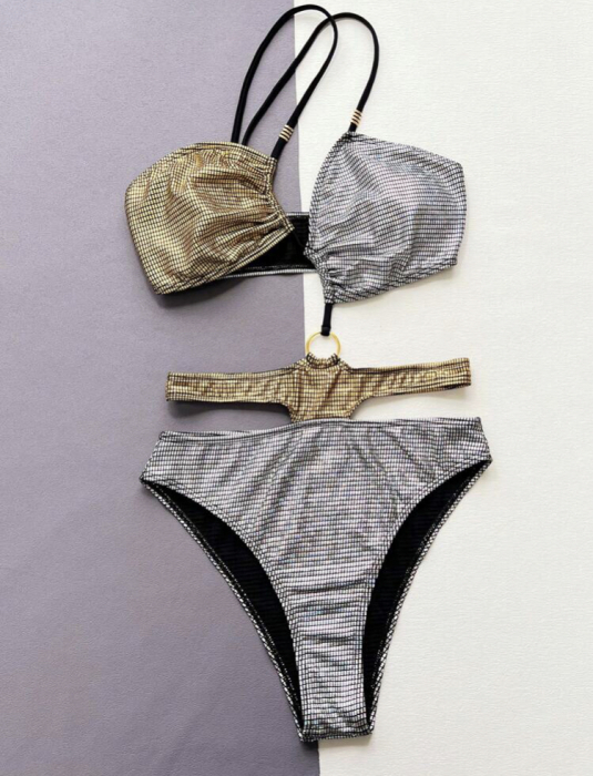 Costum de baie intreg cu aspect stralucitor si decupaje [3]