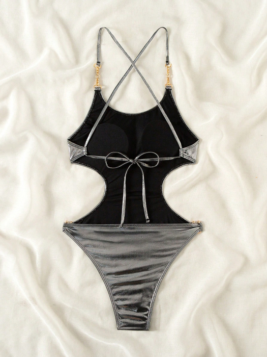 Costum de baie intreg, cu aspect stralucitor si spatele gol [3]