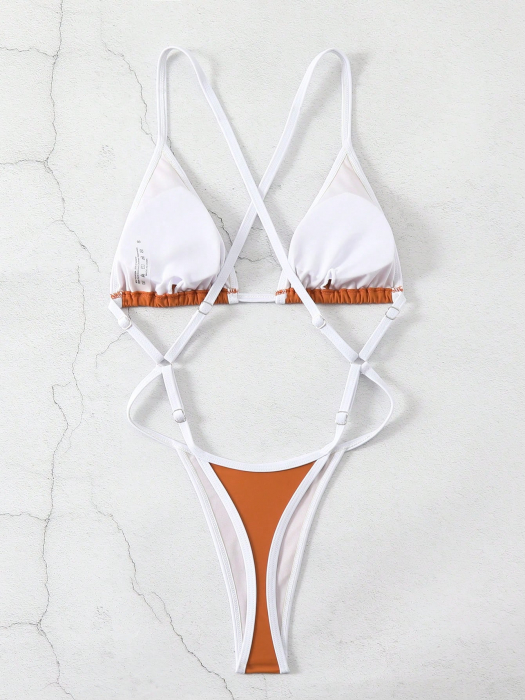 Costum de baie intreg, portocaliu, cu bretele reglabile [4]