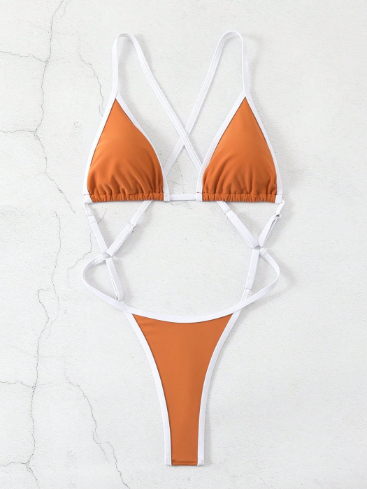 Costum de baie intreg, portocaliu, cu bretele reglabile [3]