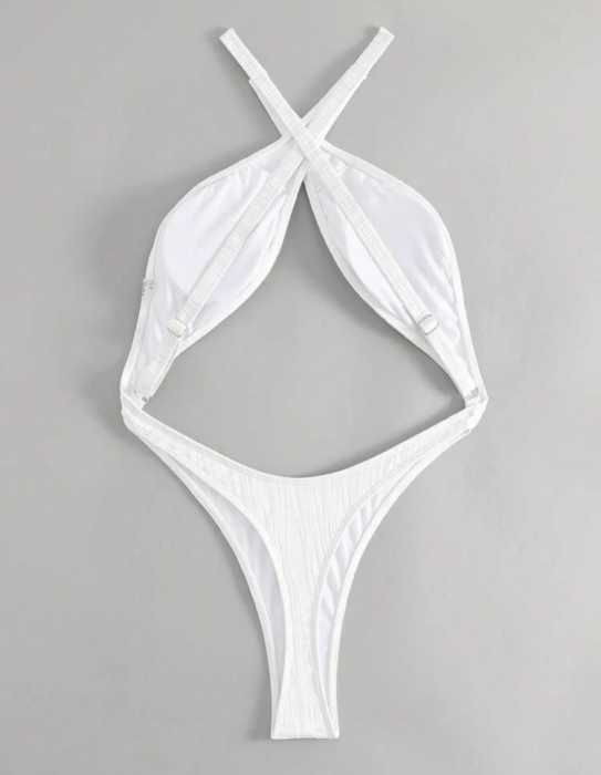 Costum de baie intreg alb cu decupaj [2]