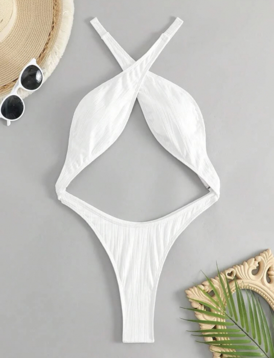 Costum de baie intreg alb cu decupaj [3]
