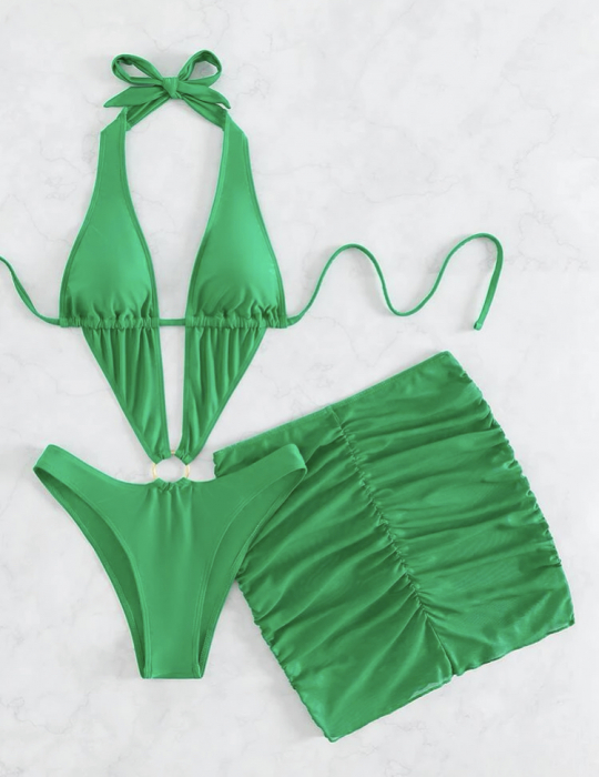 Costum de baie intreg cu decupaj si fusta [3]