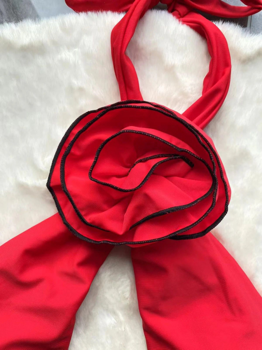 Costum de baie intreg, cu decupaj si trandafir decorativ [5]