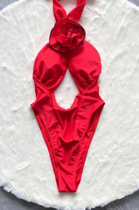Costum de baie intreg, cu decupaj si trandafir decorativ [4]