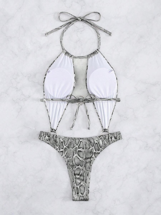 Costum de baie intreg, cu decupaje animal print si spatele gol. [4]