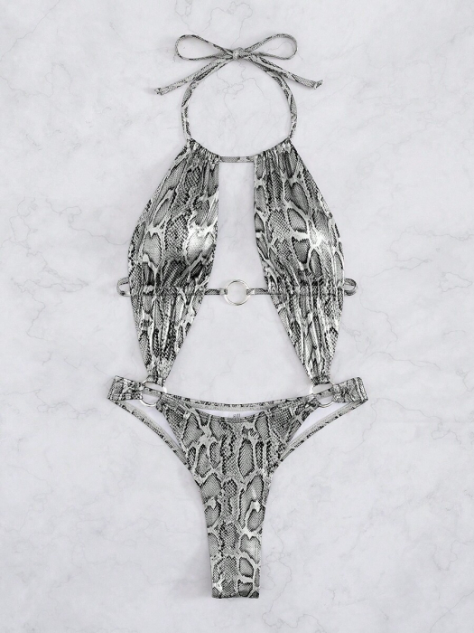 Costum de baie intreg, cu decupaje animal print si spatele gol. [3]