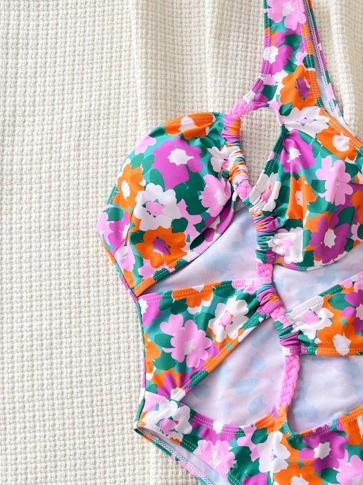 Costum de baie intreg, cu decupaje si aspect floral [3]