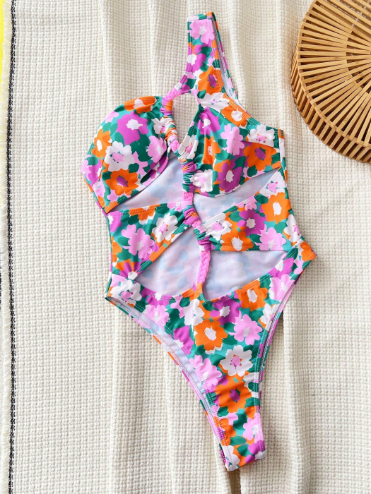 Costum de baie intreg, cu decupaje si aspect floral [4]