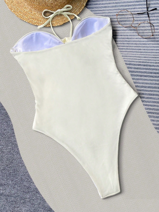 Costum de baie intreg, cu decupaje si trandafiri 3D [4]