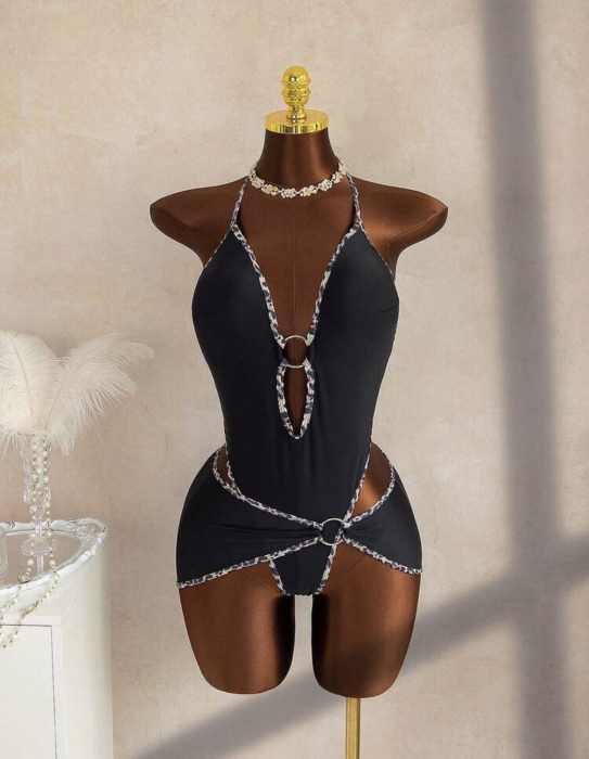 Costum de baie intreg cu fusta, negru [2]