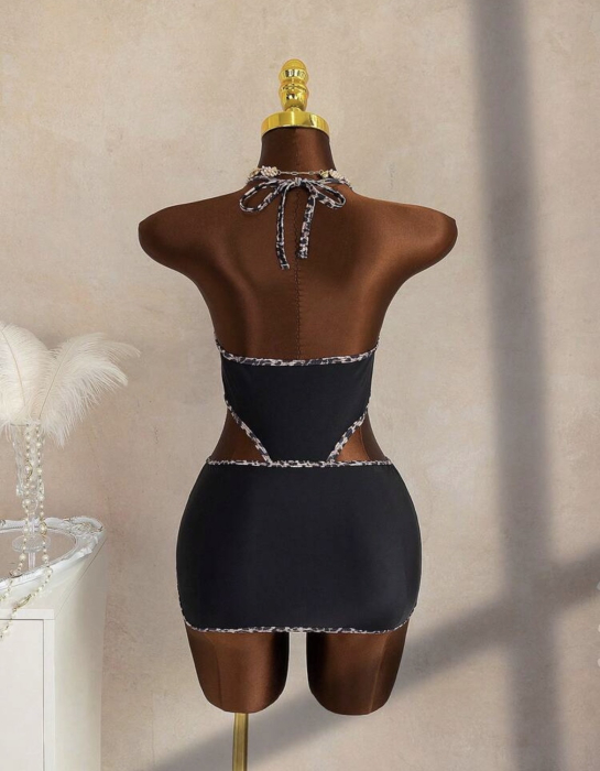 Costum de baie intreg cu fusta, negru [3]