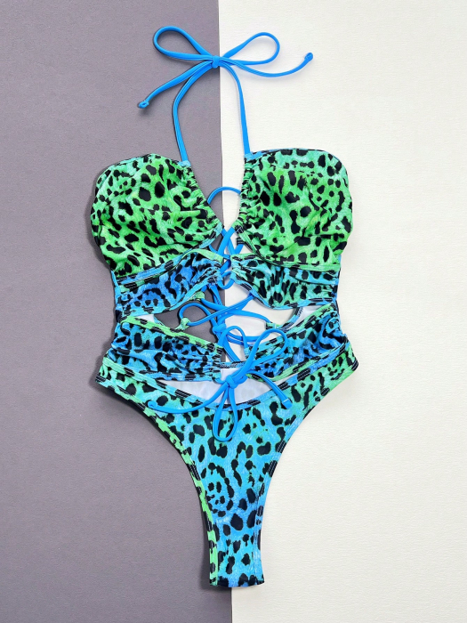Costum de baie intreg, cu imprimeu animal print si slip tanga [4]