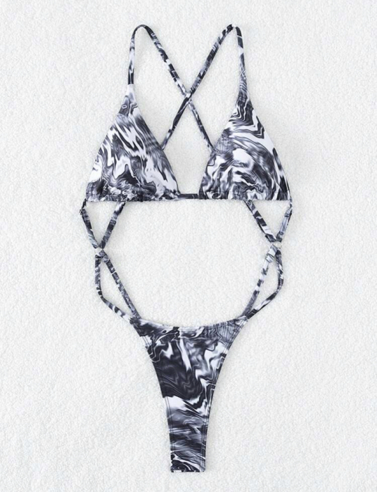 Costum de baie intreg cu imprimeu si decupaj [3]