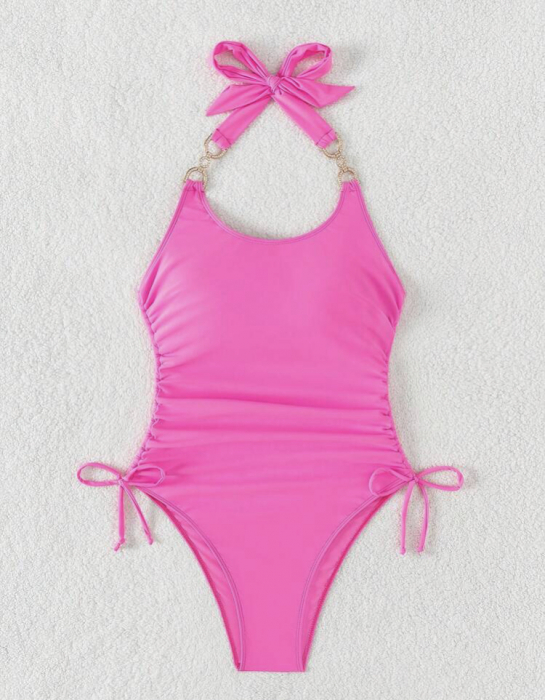 Costum de baie intreg cu snur reglabil si accesorii metalice. [3]