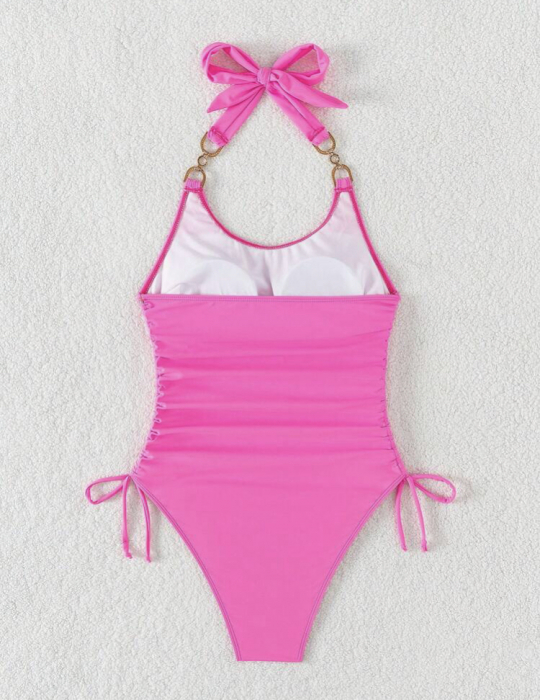 Costum de baie intreg cu snur reglabil si accesorii metalice. [4]