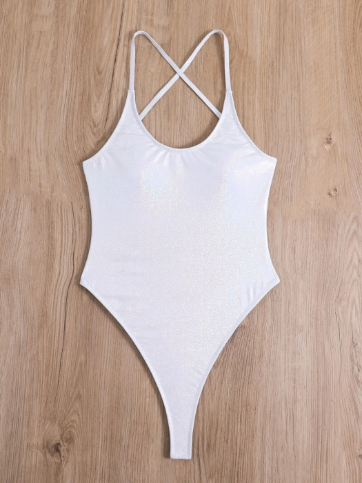 Costum de baie intreg cu spatele gol, argintiu [3]