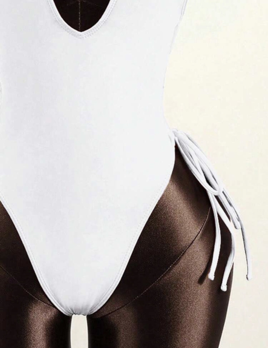 Costum de baie intreg, cu spatele gol, alb [3]