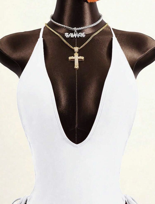 Costum de baie intreg, cu spatele gol, alb [4]