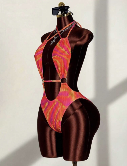 Costum de baie intreg, cu spatele gol, multicolor [3]