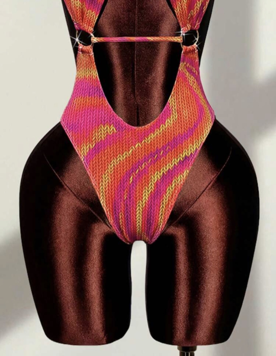 Costum de baie intreg, cu spatele gol, multicolor [4]