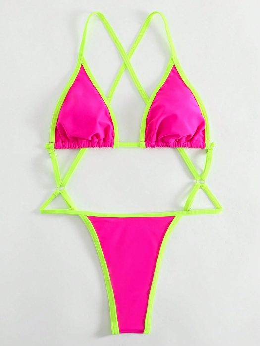 Costum de baie intreg, roz, cu spatele gol [5]