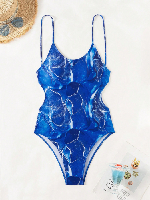 Costum de baie intreg, cu spatele gol si imprimeu marble [3]