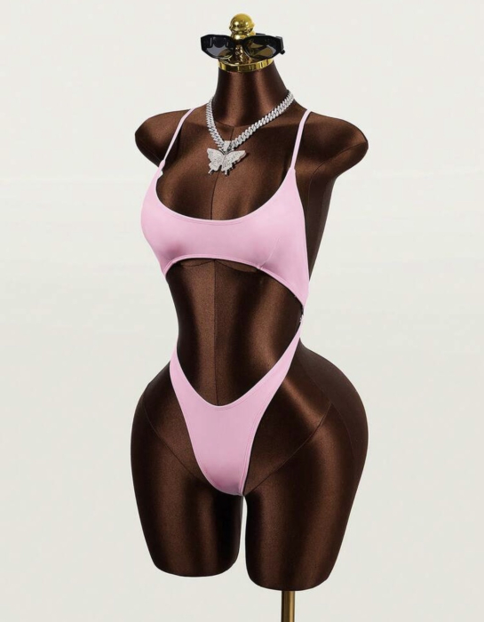 Costum de baie intreg, tanga, roz [4]