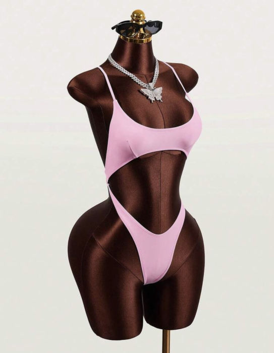 Costum de baie intreg, tanga, roz [3]