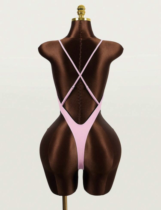Costum de baie intreg, tanga, roz [2]