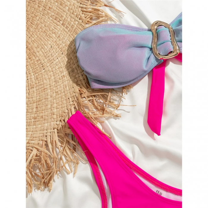 Costum de baie multicolor, cu accesoriu metalic [7]