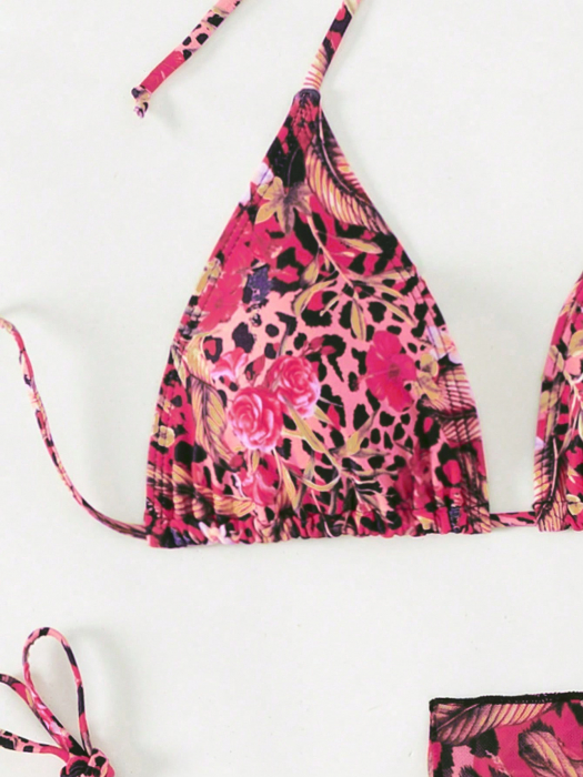 Costum de baie, multicolor, cu 3 piese si imprimeu floral [3]
