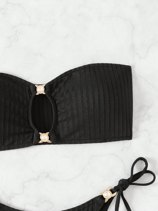 Costum de baie, negru,  din 2 piese, cu aplicatii metalice [5]