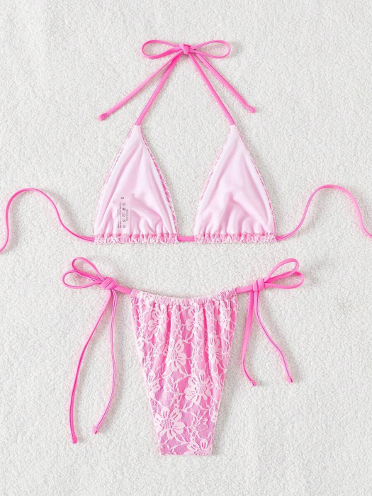 Costum de baie, blue, din 2 piese, cu aspect dantelat [4]