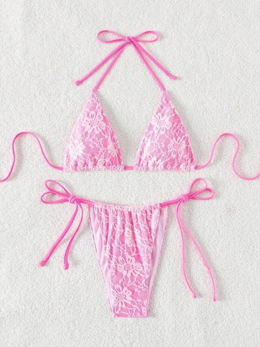 Costum de baie, blue, din 2 piese, cu aspect dantelat [3]