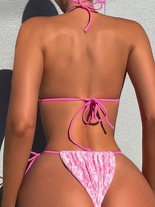 Costum de baie, blue, din 2 piese, cu aspect dantelat [2]
