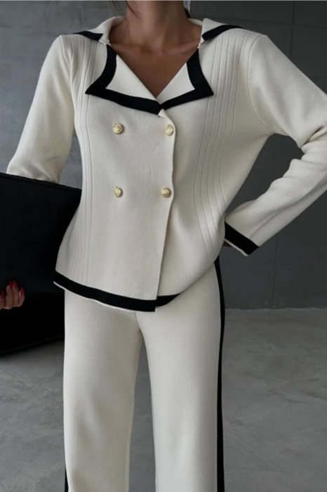 Costum din 2 piese bluza si pantaloni evazati, alb [8]