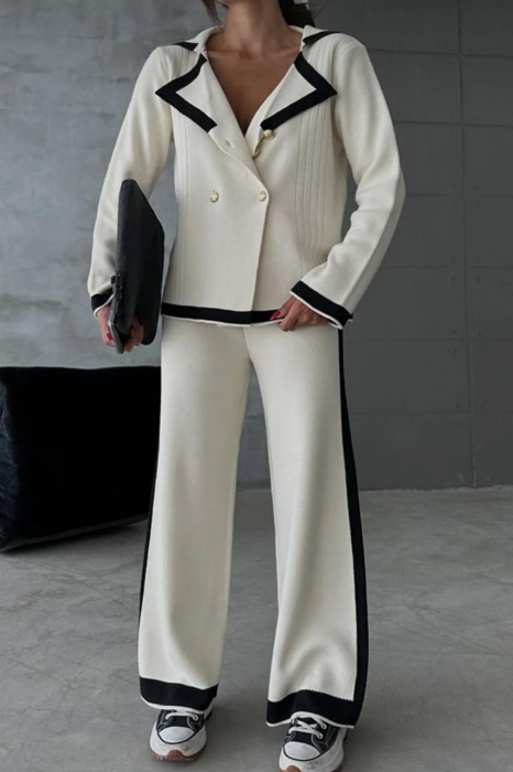 Costum din 2 piese bluza si pantaloni evazati, alb [7]