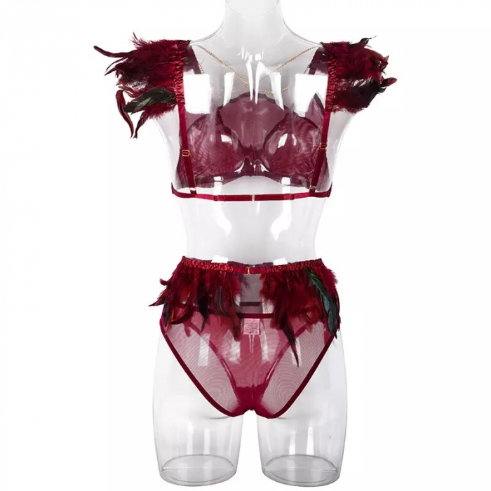 Lenjerie intima 3 piese, cu pene decorative [6]