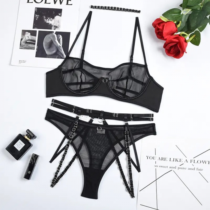 Lenjerie intima 4 piese, negru [8]