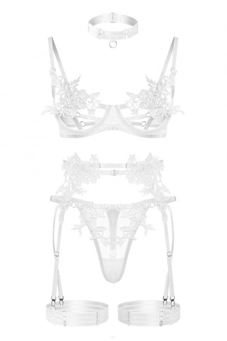 Lenjerie intima, alb, cu 5 piese, din dantela [4]
