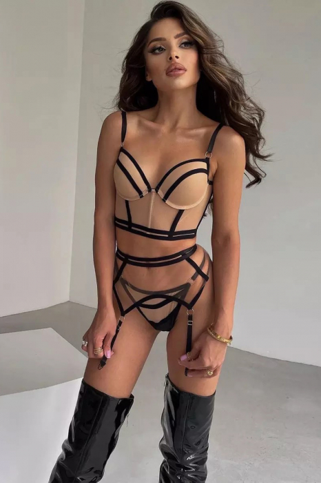 Lenjerie intima din 3 piese, nude [5]