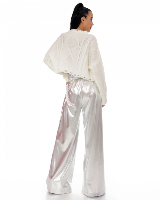 Pantaloni largi argintii cu elastic in talie [2]
