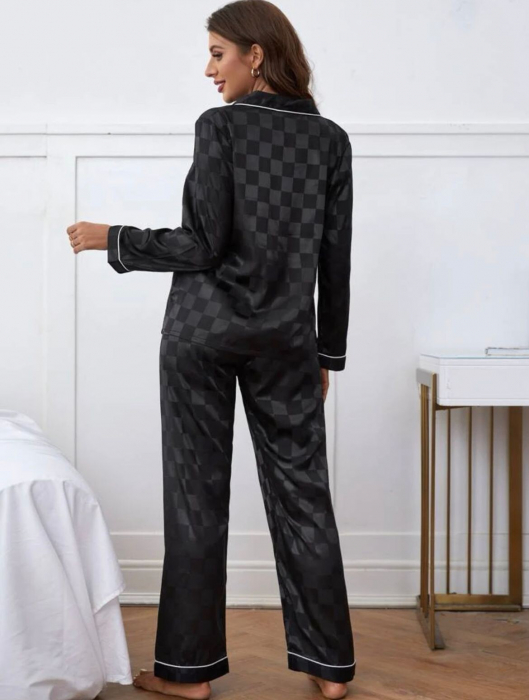 Pijama de satin cu camasa si pantaloni [2]