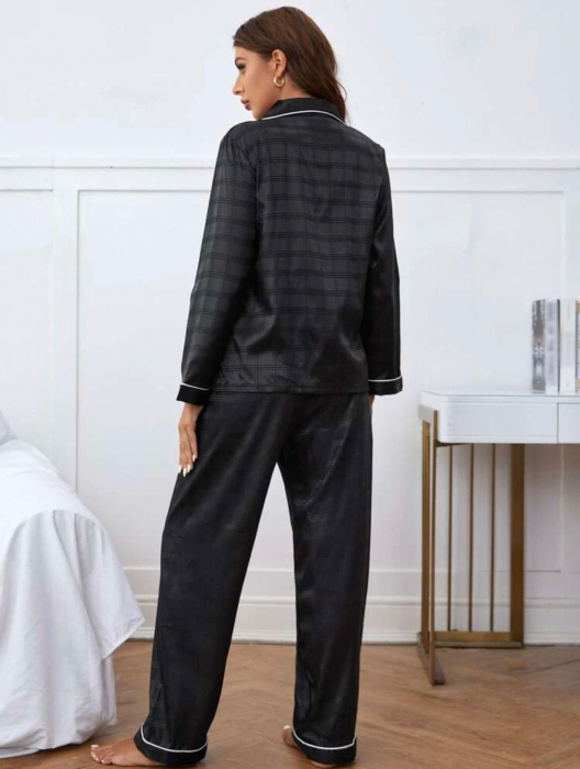 Pijama de satin cu camasa si pantaloni [2]