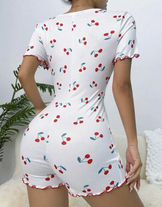 Pijama tip salopeta cu imprimeu si nasturi [2]