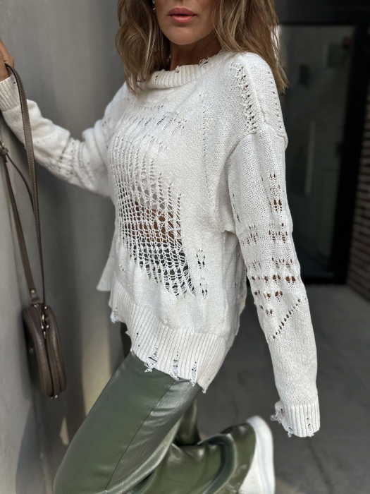 Pulover casual cu rupturi si croi oversize [5]