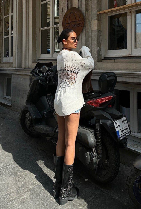 Pulover casual cu rupturi si croi oversize [8]