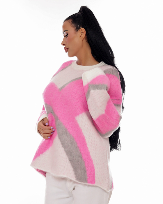 Pulover oversize cu detalii gri si roz [2]